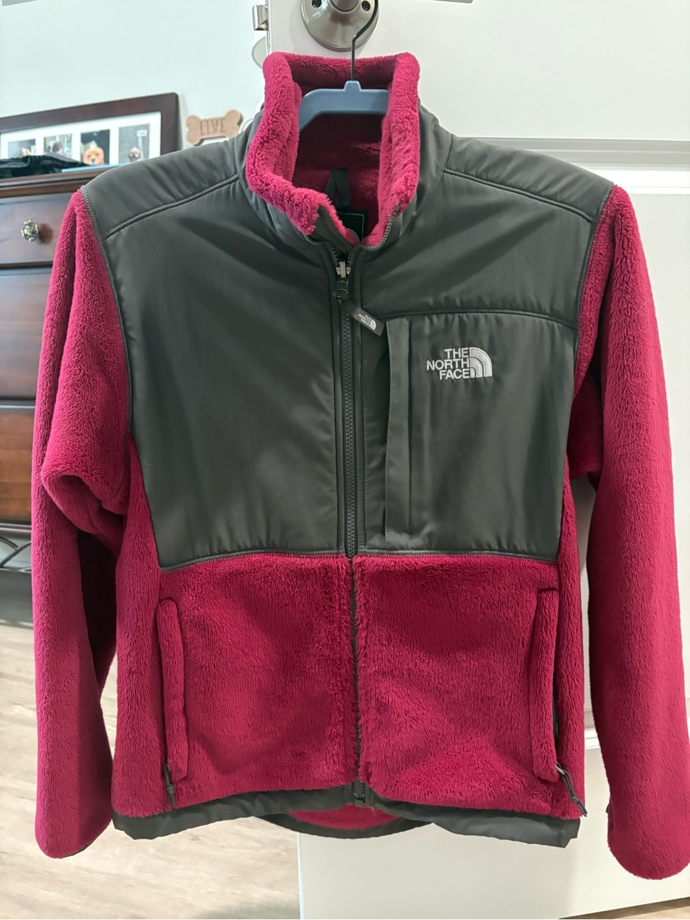 The North Face Magenta Fleece Jacket with Grey Chest Panel